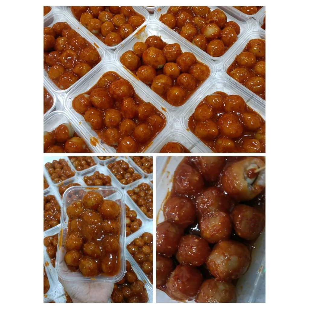 

cilok pedas cilok spicy isi ayam suwir gajih telur puyuh dan original isi 12 bj by yukning