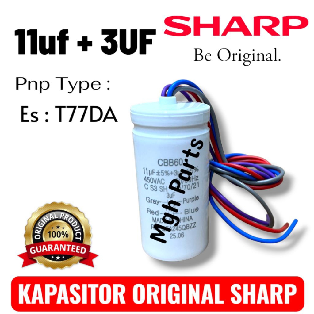 ORIGINAL KAPASITOR MESIN CUCI SHARP 2 TABUNG  11UF+3UF ES-T77DA EST77DA ORIGINAL