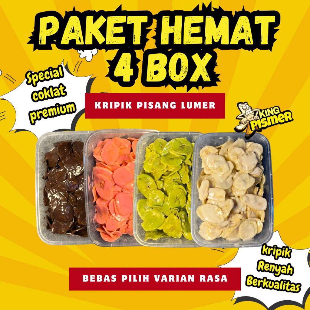 

PAKET HEMAT KRIPIK PISANG LUMER 600gr 4BOX ,CEMILAN ENAK & LEZAT!!!!!