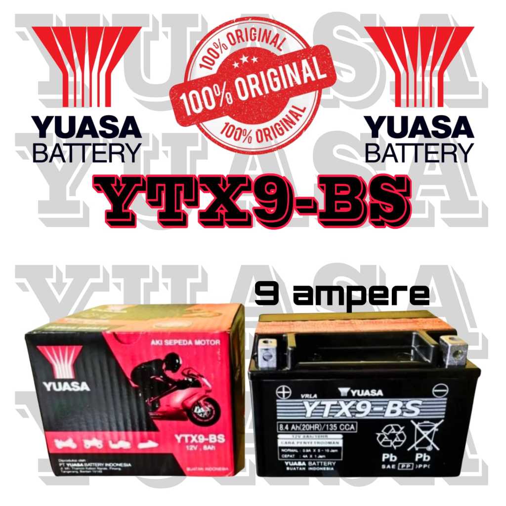 AKI YUASA YTX9-BS 12V 9AMPERE MOTOR NINJA Z 250SL , NINJA 250 FI KARBU , CBR600 , AKI 100% ORI