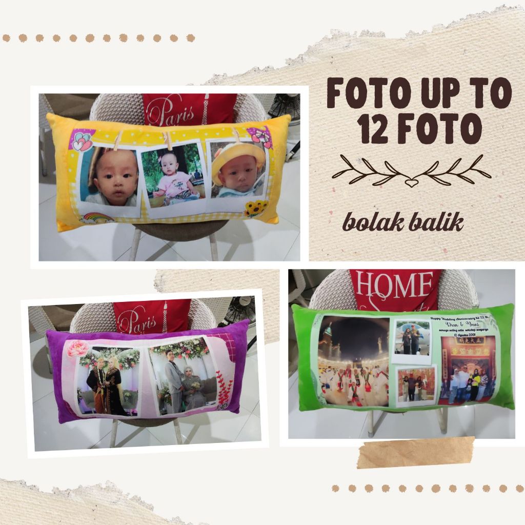 Bantal Foto Custom 35x72 cm – Hadiah Personal, Kado Ultah, Anniversary, Wedding Gift