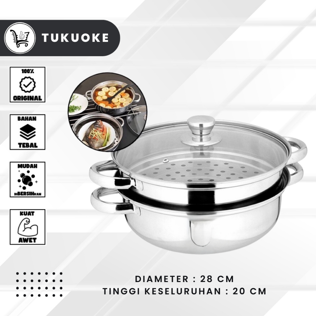 [Panci Kukus 2 Susun] Steamer Steinless Tutup Kaca Panci Somay Siomay Panci 2 Susun Tutup Kaca Murah