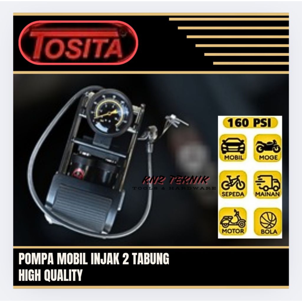 Pompa Isi Angin Ban Mobil Motor Pompa Injak 2 Tabung Heavy Duty Tosita