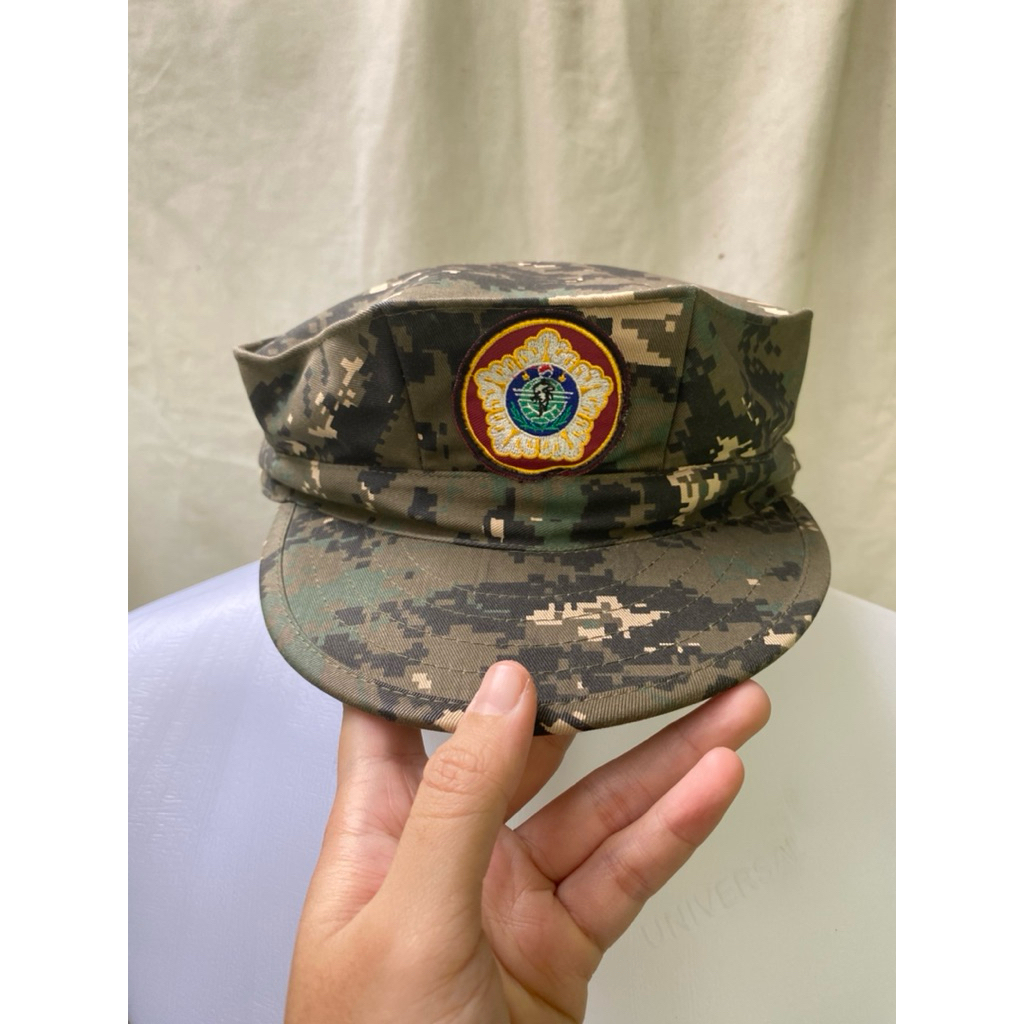 Okinawa Utility Working Cap Topi Army Loreng Digital Marpat US Marine Emblem Veteran Korea