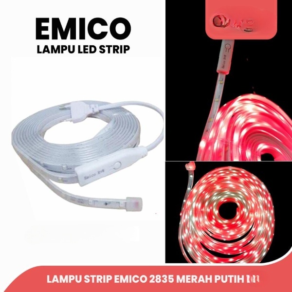 LAMPU LED STRIP MERAH PUTIH 2835 OUTDOOR LED STRIP AGUSTUS LAMPU HIAS EMICO