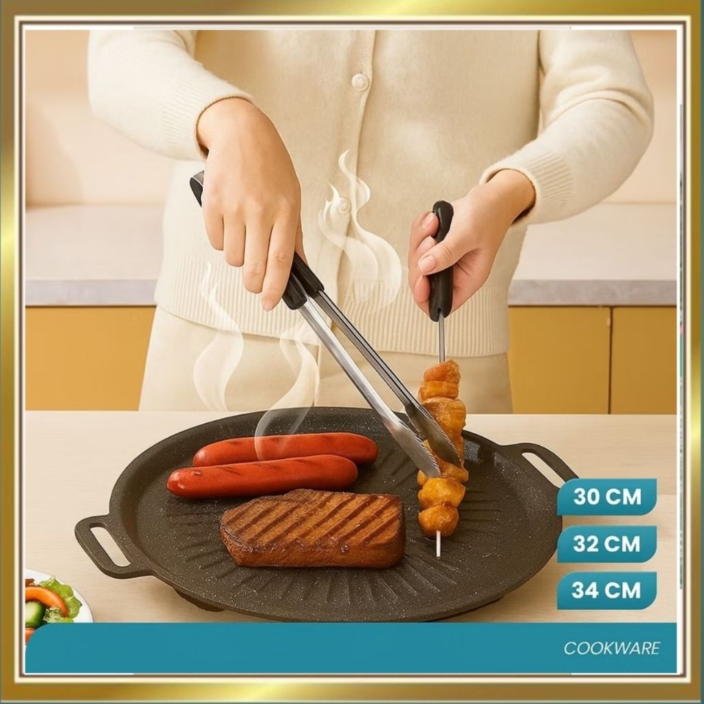 Wajan Panggangan Grill Pan Anti Lengket Teflon | Alat Panggang Steak Sosis BBQ | Teflon Grill Pan Se