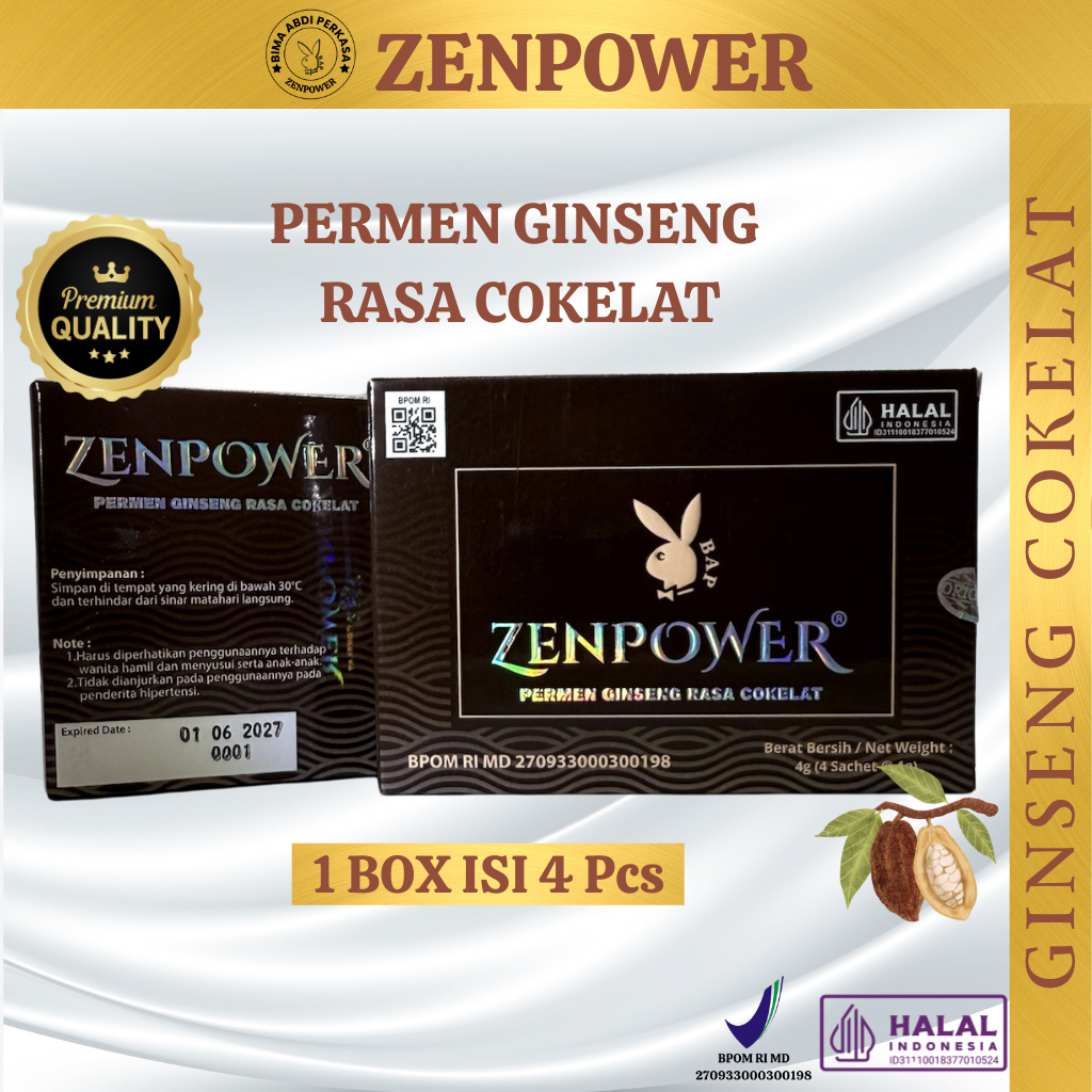 

ZENPOWER Permen Ginseng Rasa Cokelat 1Box Isi 4pcs BPOM