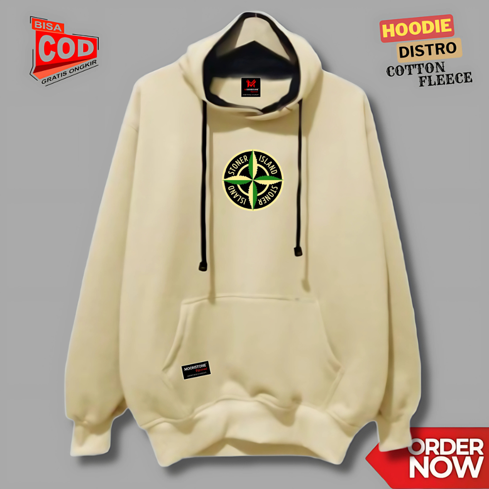 Sweater Hoodie Pria Distro Tebal Warna Hitam List Stone Leaf Original Brand Moonstone Top Lokal Kota