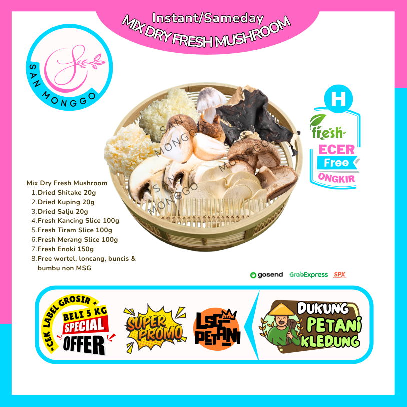 

Sanmonggoo >> Paket Jamur Mix D -- Hasil Bumi Sindoro Sumbing Ecer (H)