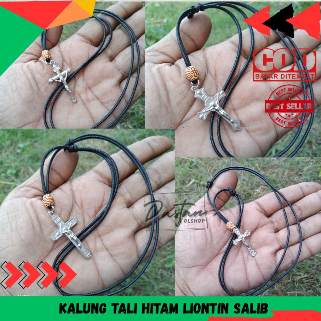 1 pcs Kalung hitam liontin salib besar/ kalung tali / bandul kalung / kalung Wanita / kalung pria