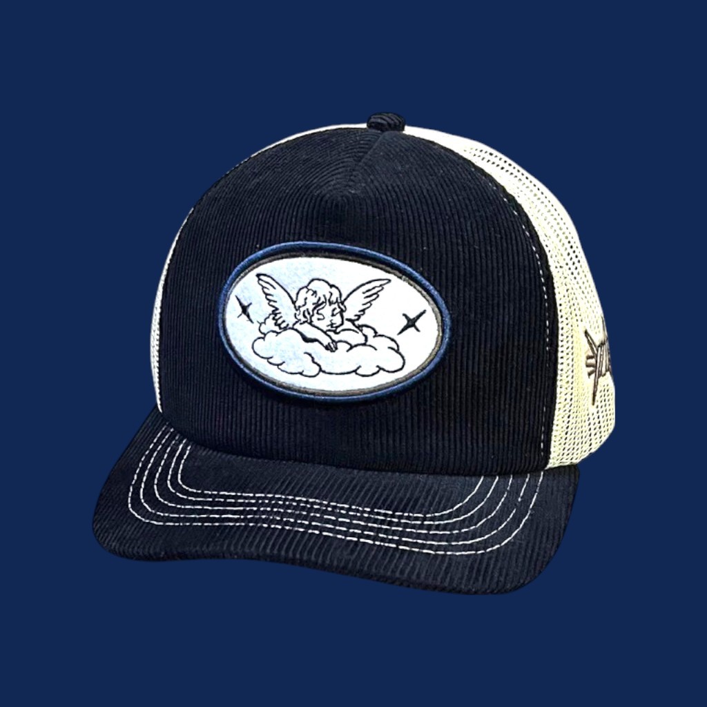Topi Trucker Corduroy Black Cream Perry