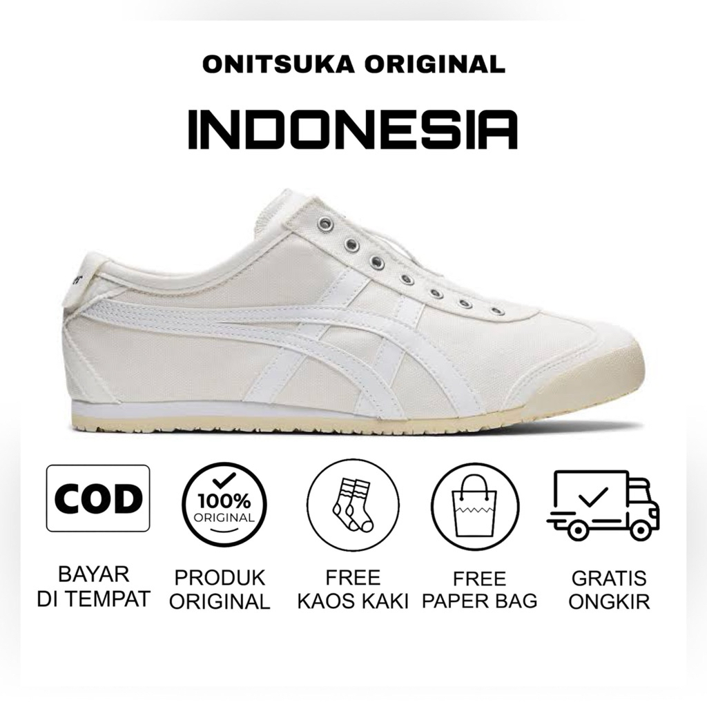 Sepatu Onitsuka Mexico66 Slip On Kanvas Full White sepatu pria/ sepatu wanita/ sepatu sneakers