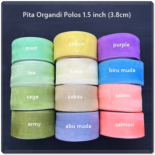 

POP-901 : Pita Buket Bunga / Pita Kado / Pita hampers / Pita Organdi Polos / Pita Kain Organdi Organza / Pita Kaca 1.5 inch 3.8 cm (per rol)