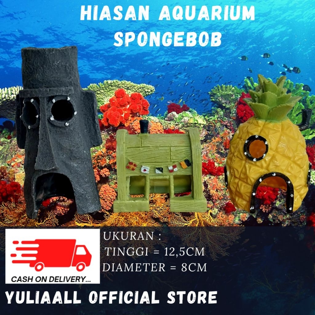 Hiasan aquarium isi 3 Item / hiasan spongebob / ornamen spongebob / hiasan aquarium spongebob / orna