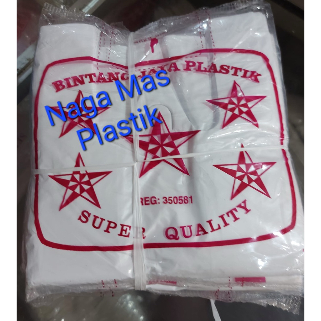 Kantong Kresek Bintang Putih Susu 15cm, 10 pak.