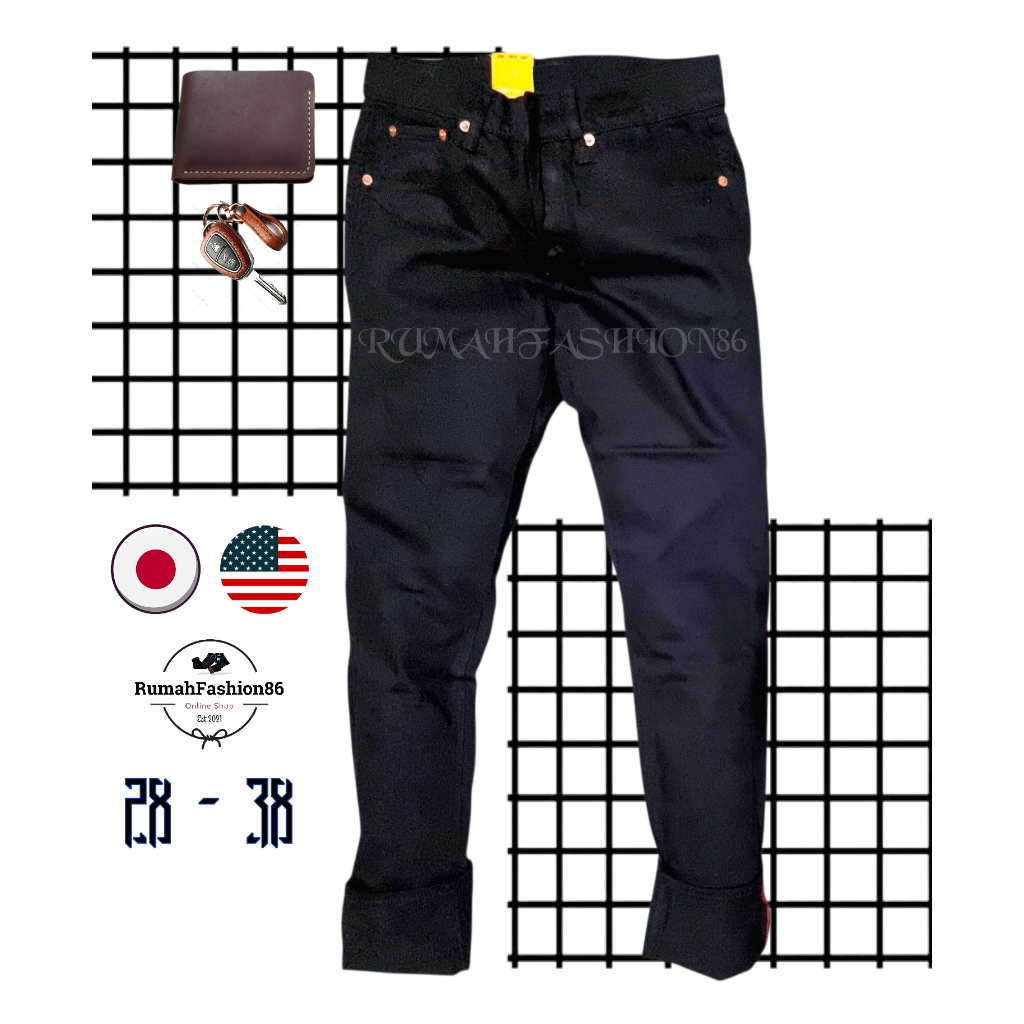 [FREE ONGKIR XTRA] CELANA JEANS HITAM POLOS PRIA ORIGINAL DENIM SELVEDGE REGULER FIT JAPAN / USA