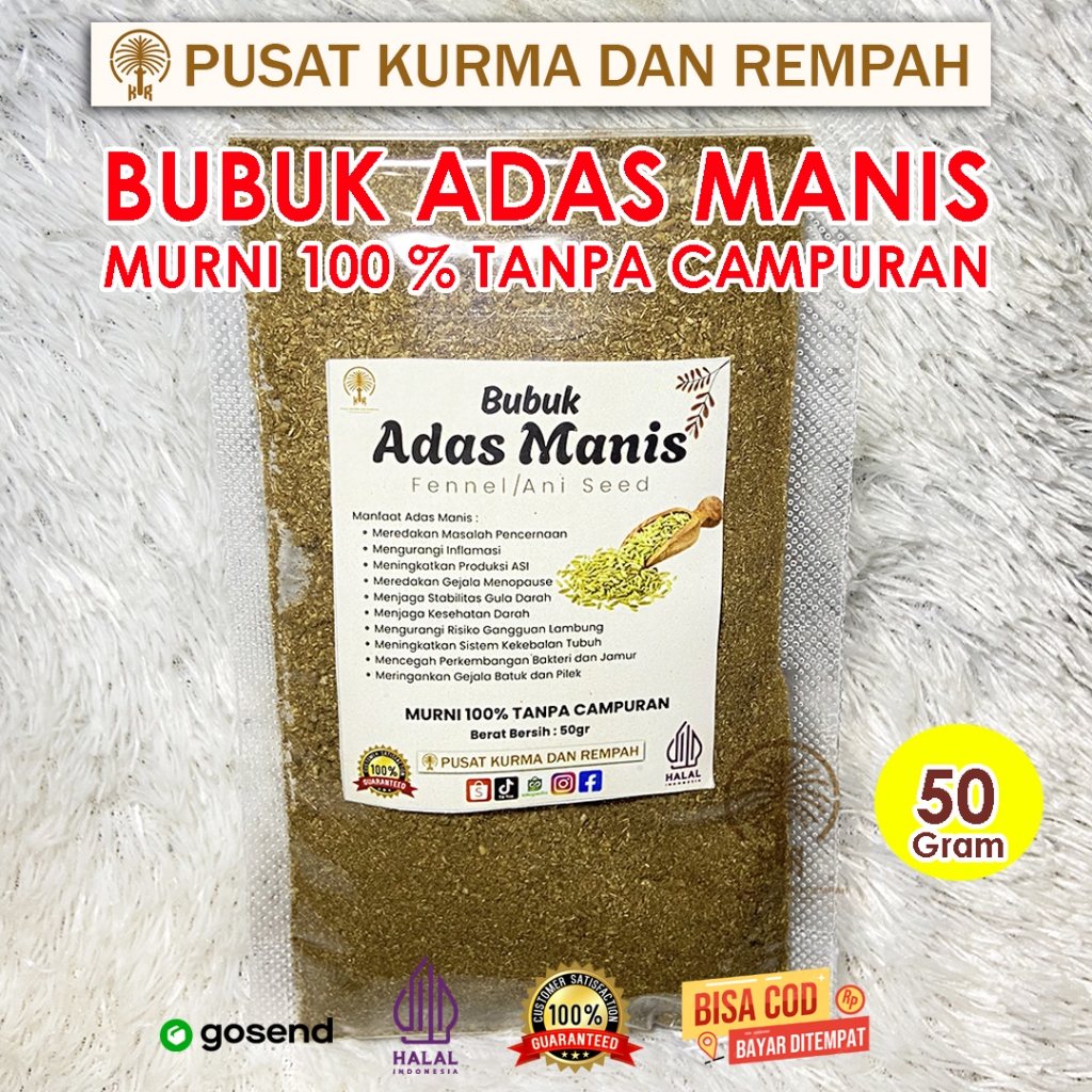 

Bubuk adas manis murni 50gr. Tanpa campuran. Tanpa basa-basi