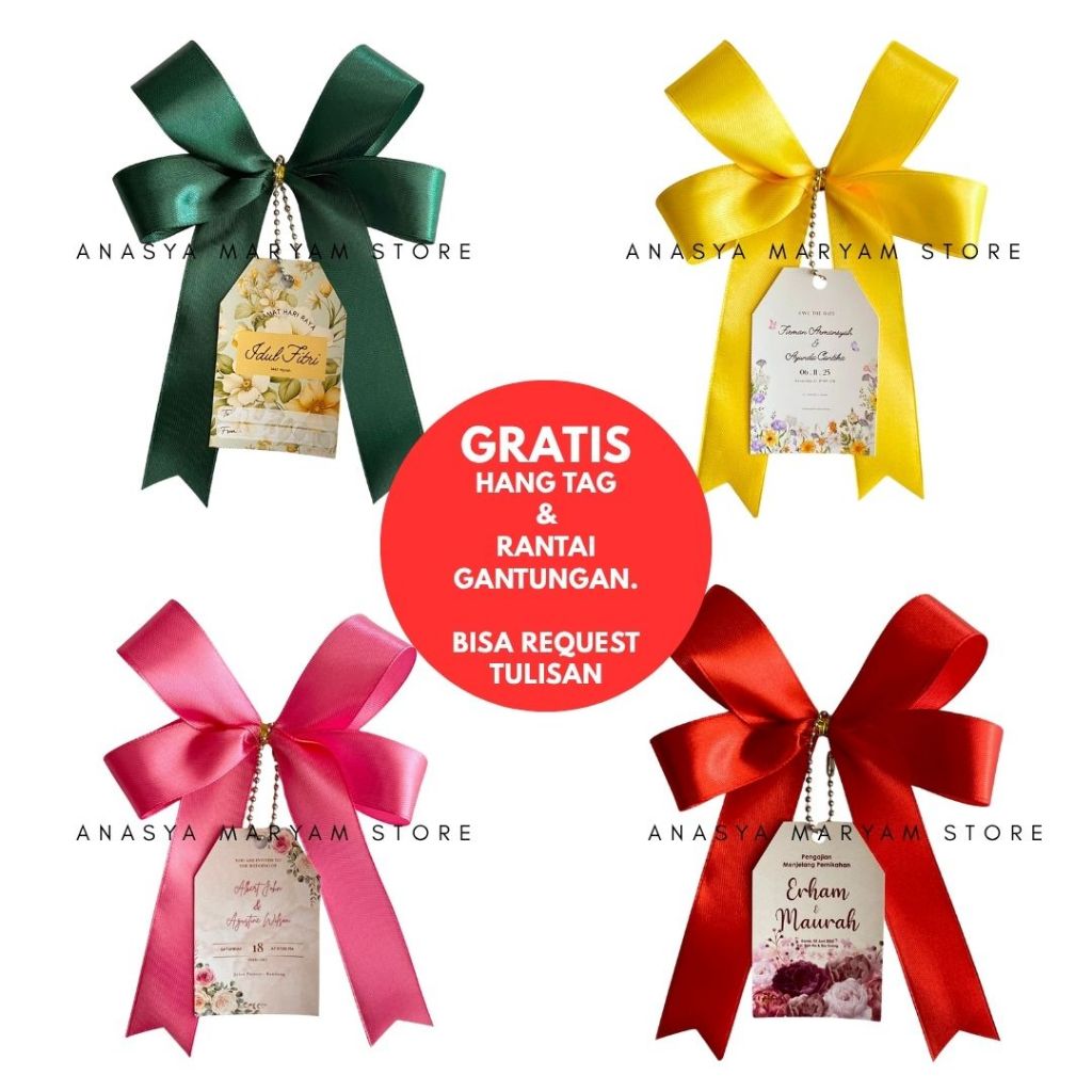 

Pita Souvenir Siap Pakai Plus Hang Tag /Pita Hampers Lebaran Nikahan/Pita Single Jadi Siap Pakai/ Idul Fitri 9x11