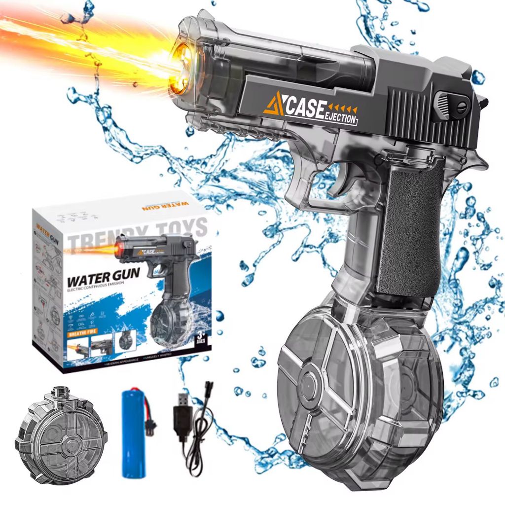 Pistol Glock Air Elektrik Otomatis Mainan Tembakan Air dengan Baterai dan Nyala LED