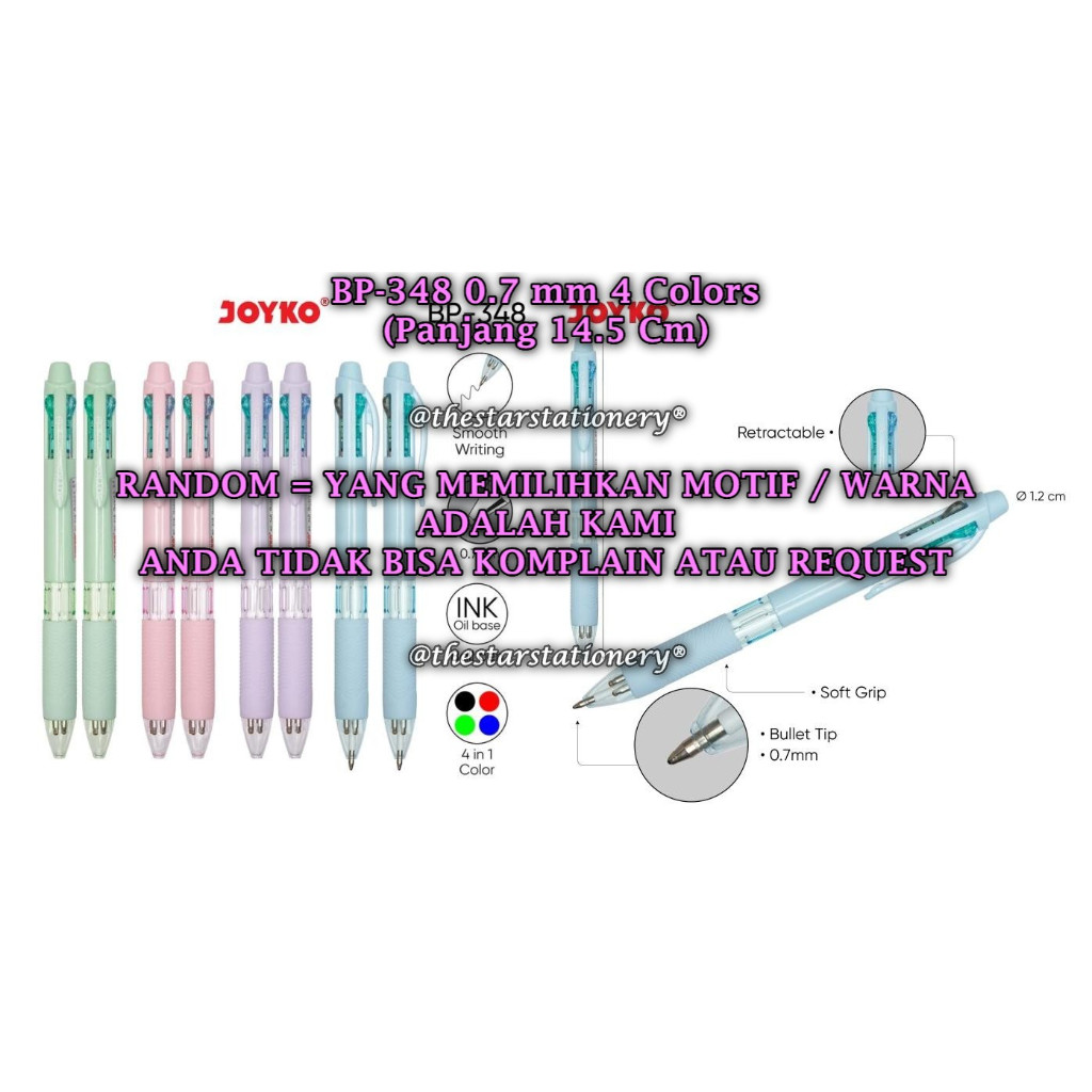 

(1 Biji) GROSIR Bolpen JOYKO BP-348 Quaco 4 0.7 mm 4 Warna Ball Pen Pulpen Pena Joyko BP-348 (1Biji)