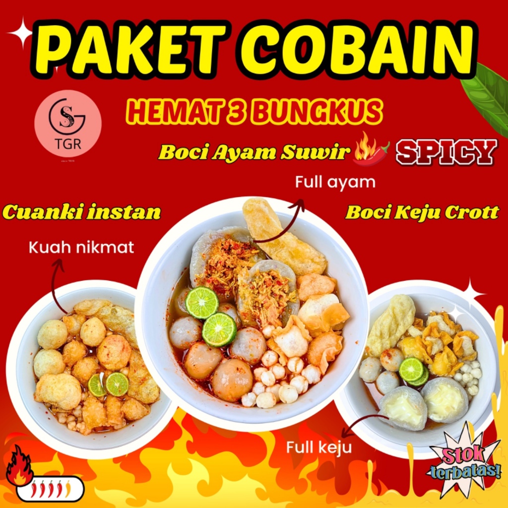 

PAKET COBAIN HEMAT 1 BASO ACI KEJU CROT 1 CUANKI INSTAN 1 BASO ACI AYAM EKO BUMBU KOMPLIT Makanan Instan-GUDANGSNACK.TGR