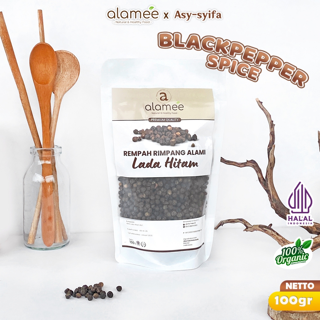 

ALAMEE Lada Hitam Biji Organik Utuh Whole Black Pepper Blackpepper Rempah Rimpang Organik Alami 100g