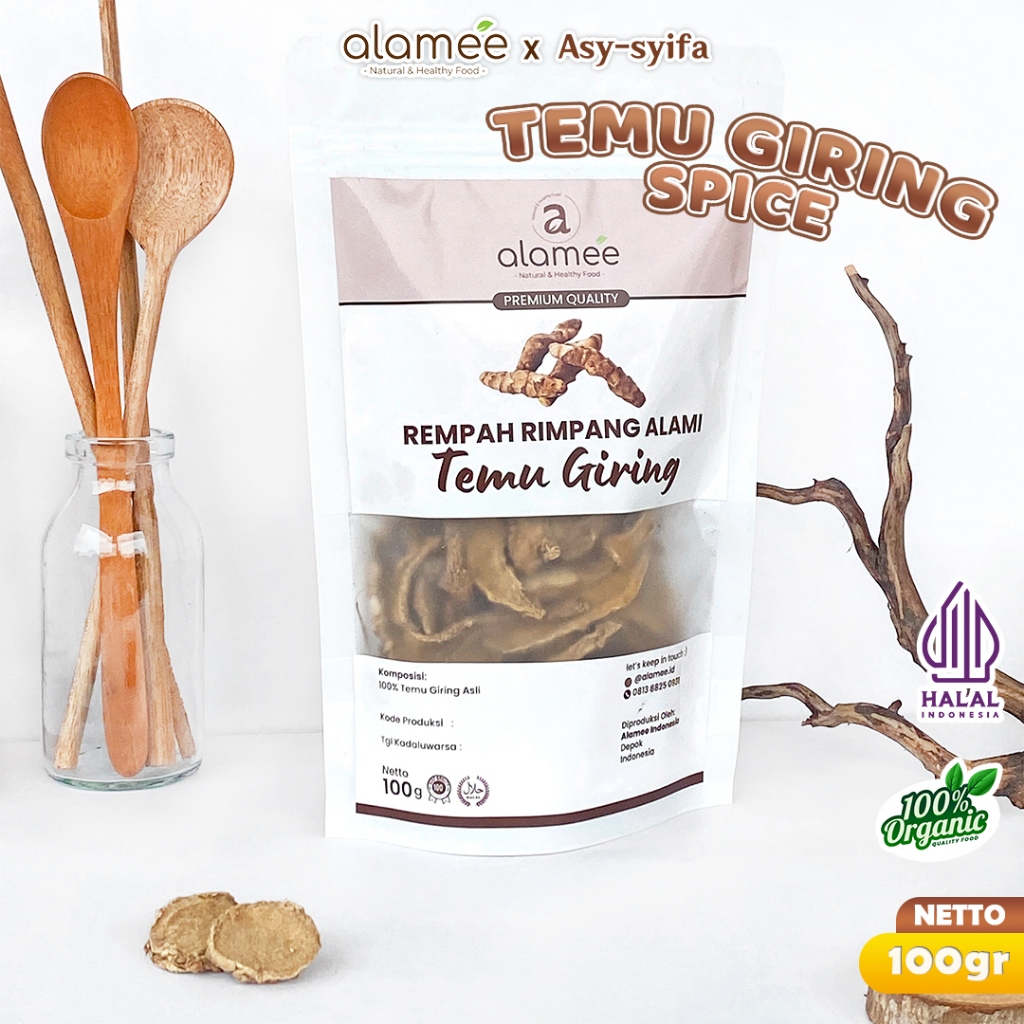

ALAMEE Temu Giring Kering Organik Iris Kuning Gajah Rempah Rimpang Alami Bumbu Seasoning Masak 100gr