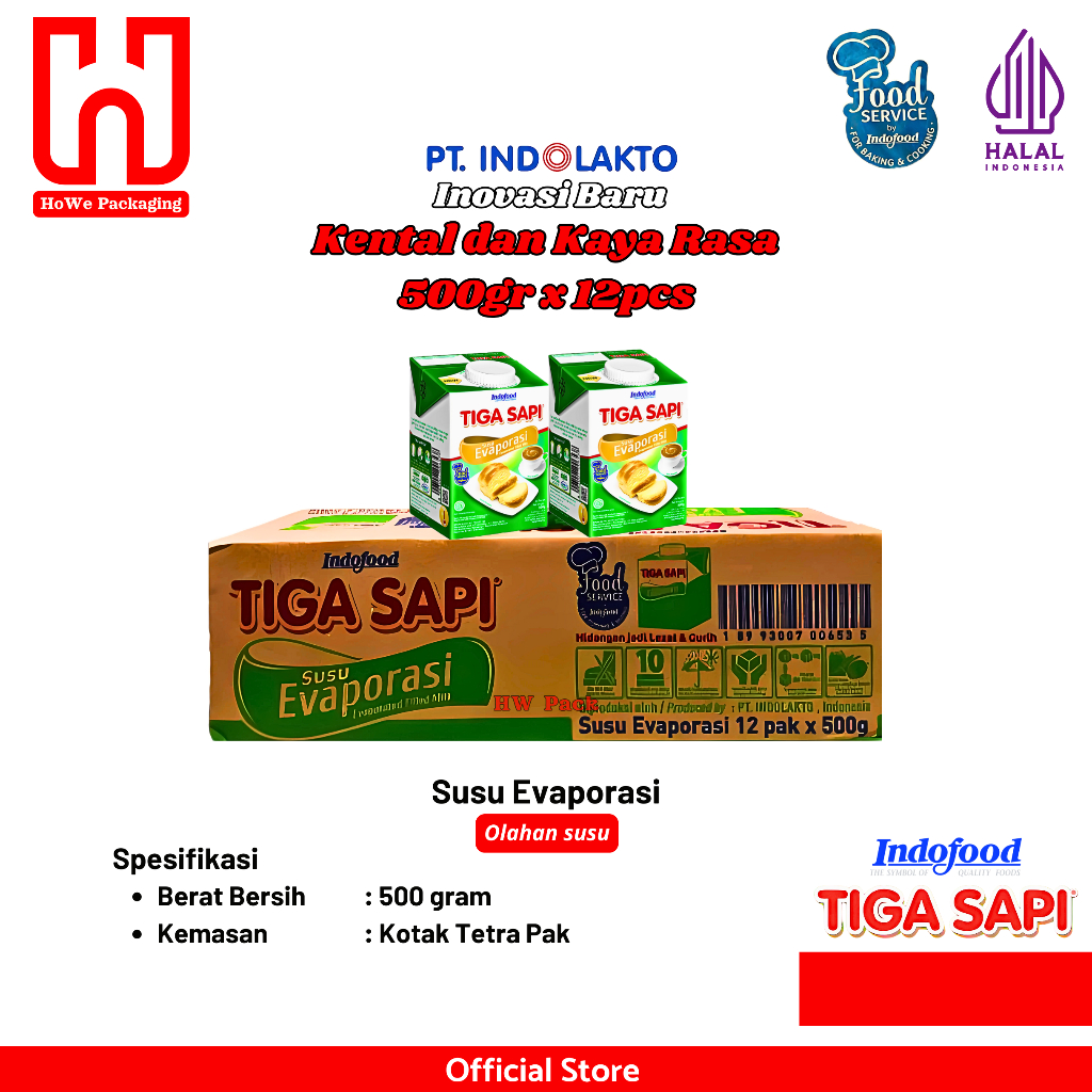 

Tiga Sapi Susu Evaporasi Creamy & Gurih Kemasan 500 gram x 12pcs