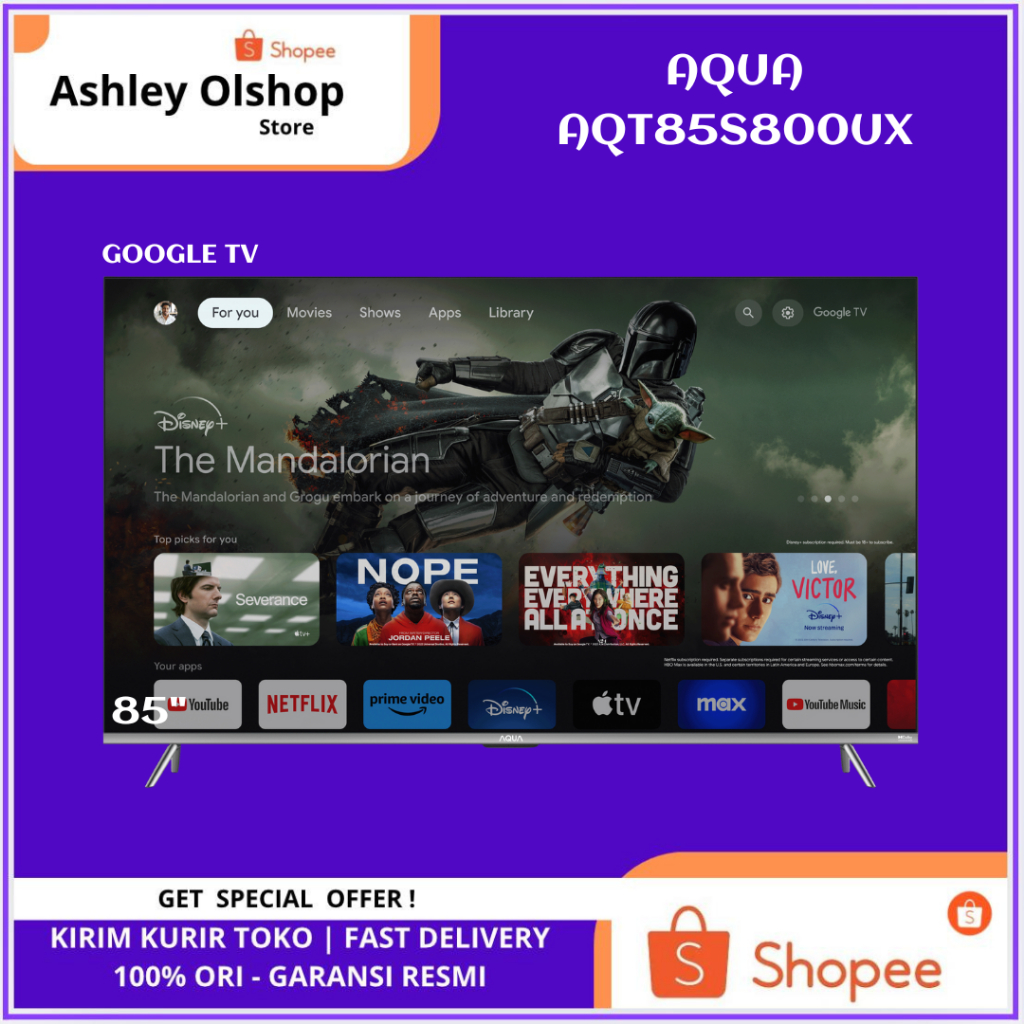 QLED TV 85 Inch Google TV Aqua AQT85S800UX Aqua Qled tv 85 inch 85S800