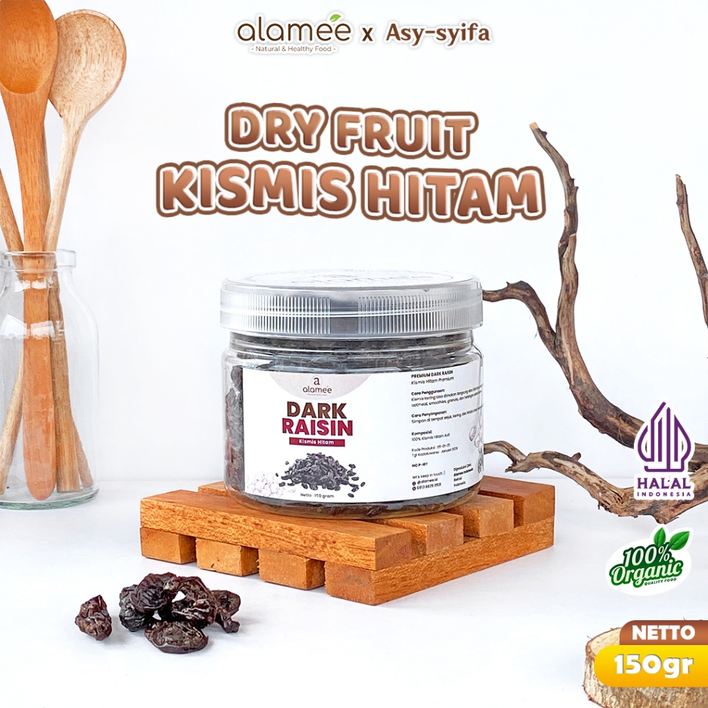 

ALAMEE Dark Raisin Cemilan Buah Sehat Kismis Hitam Manis Dried Fruit Black Raisin PREMIUM 150gr