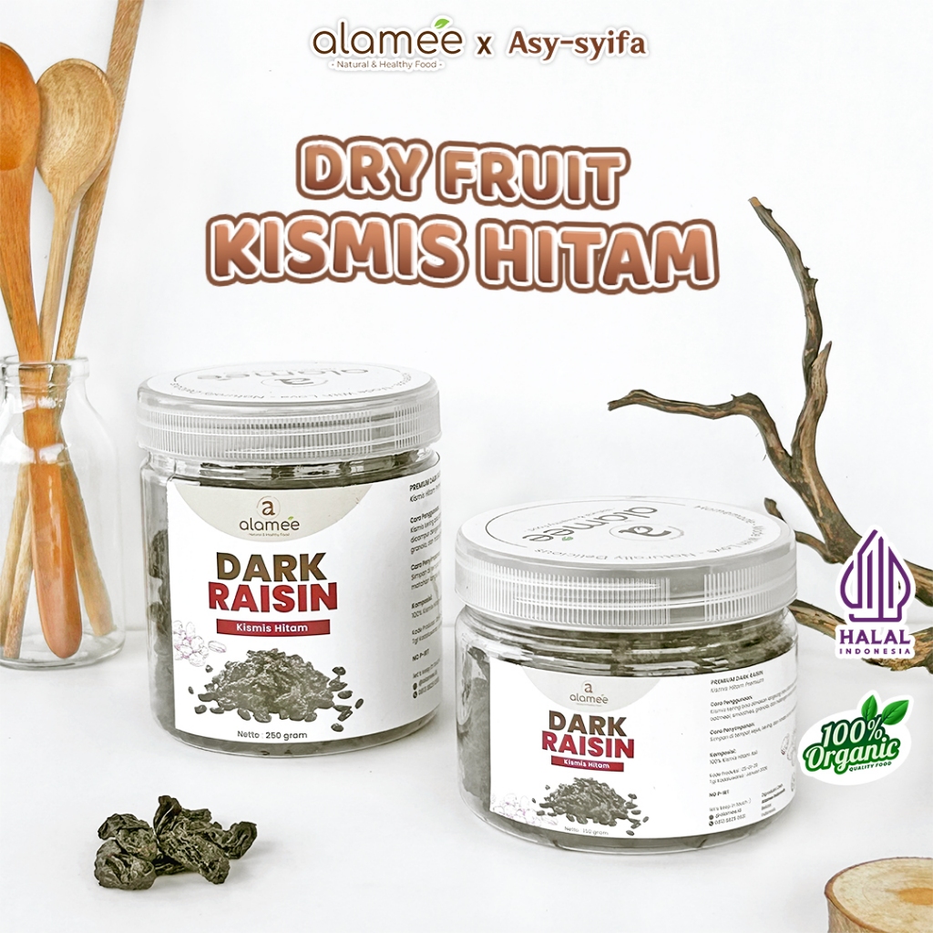 

ALAMEE Dark Raisin Cemilan Buah Sehat Kismis Hitam Manis Dried Fruit Black Raisin PREMIUM 250gr