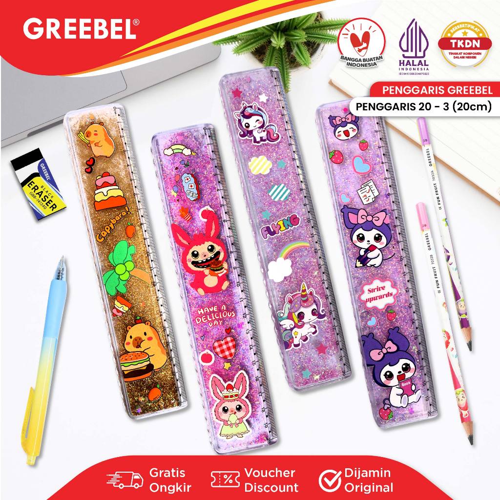 

GREEBEL Penggaris Karakter Air Glitter 20cm / Ruler Glitter (20- 3) / Penggaris Lucu Sekolah