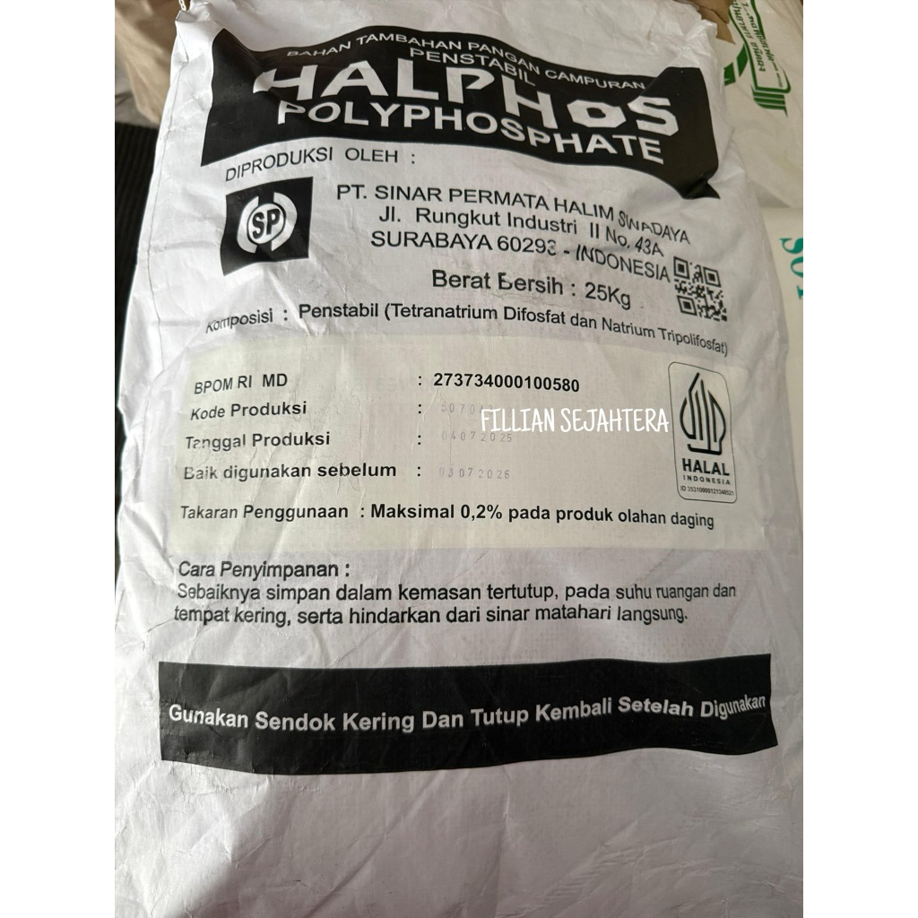 

Halphos Polyphosphate Ex. Local Pengenyal Olahan Daging 1 Sak 25 Kg