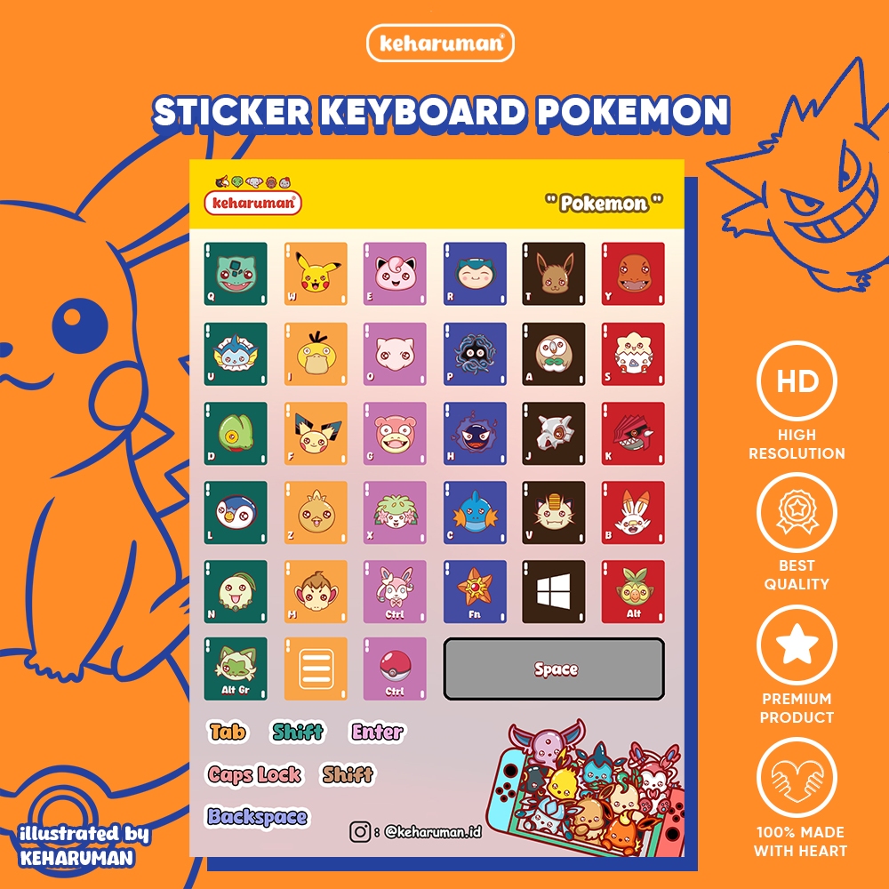Sticker Keyboard Laptop Komputer Pokemon PREMIUM QUALITY