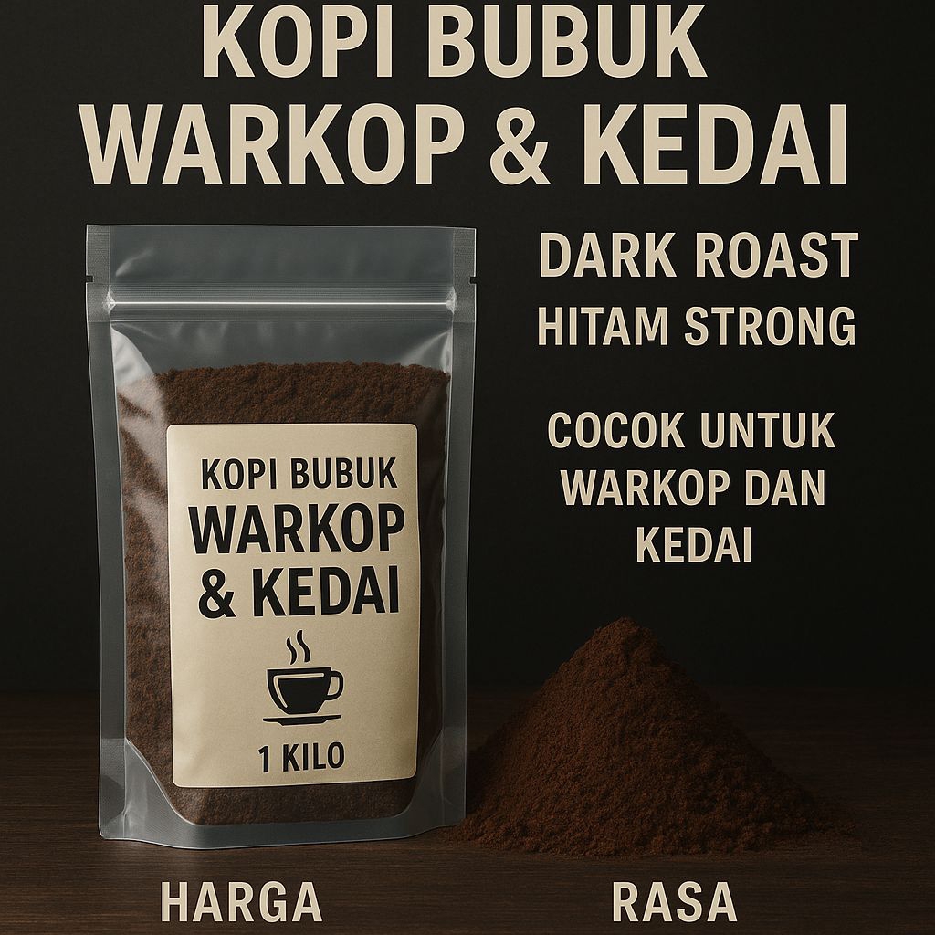 

Kopi Bubuk Warkop & Kedai – 1 Kg | Dark Roast Hitam Strong