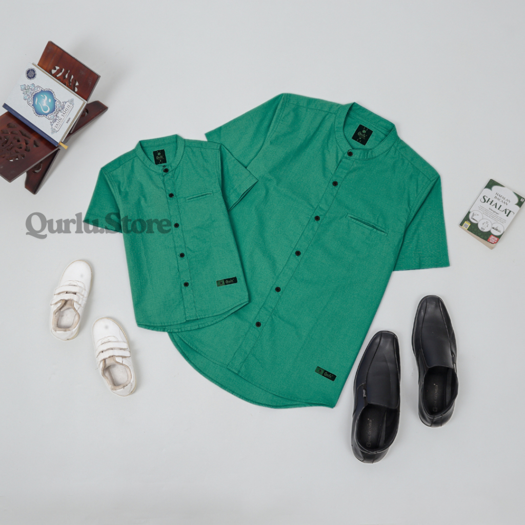 Qurlu - Kemeja Koko Dewasa/Anak warna HIJAU PASTEL (baju couple ayah dan anak laki-laki) Baju Koko P