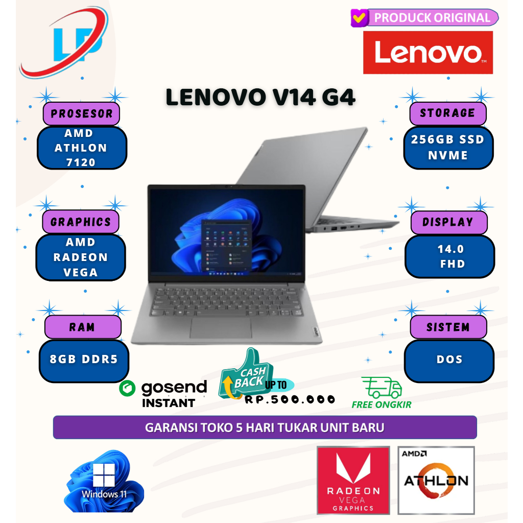 LENOVO V14 G4 ATHLON 7120 8gb 256gb 14.0 fhd