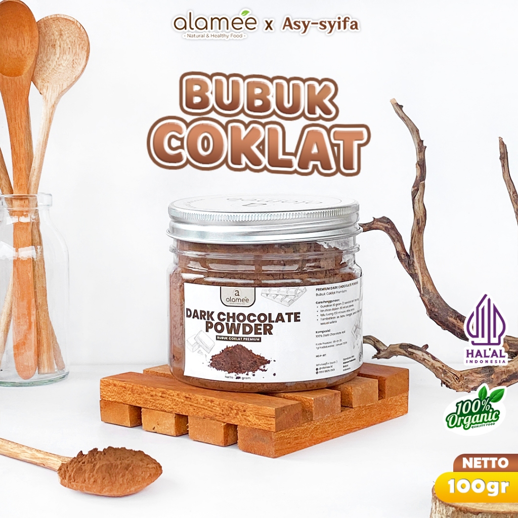 ALAMEE Dark Chocolate Powder PREMIUM Minuman Bubuk Coklat Gluten Free Dark Cocoa Tanpa Gula 100gr