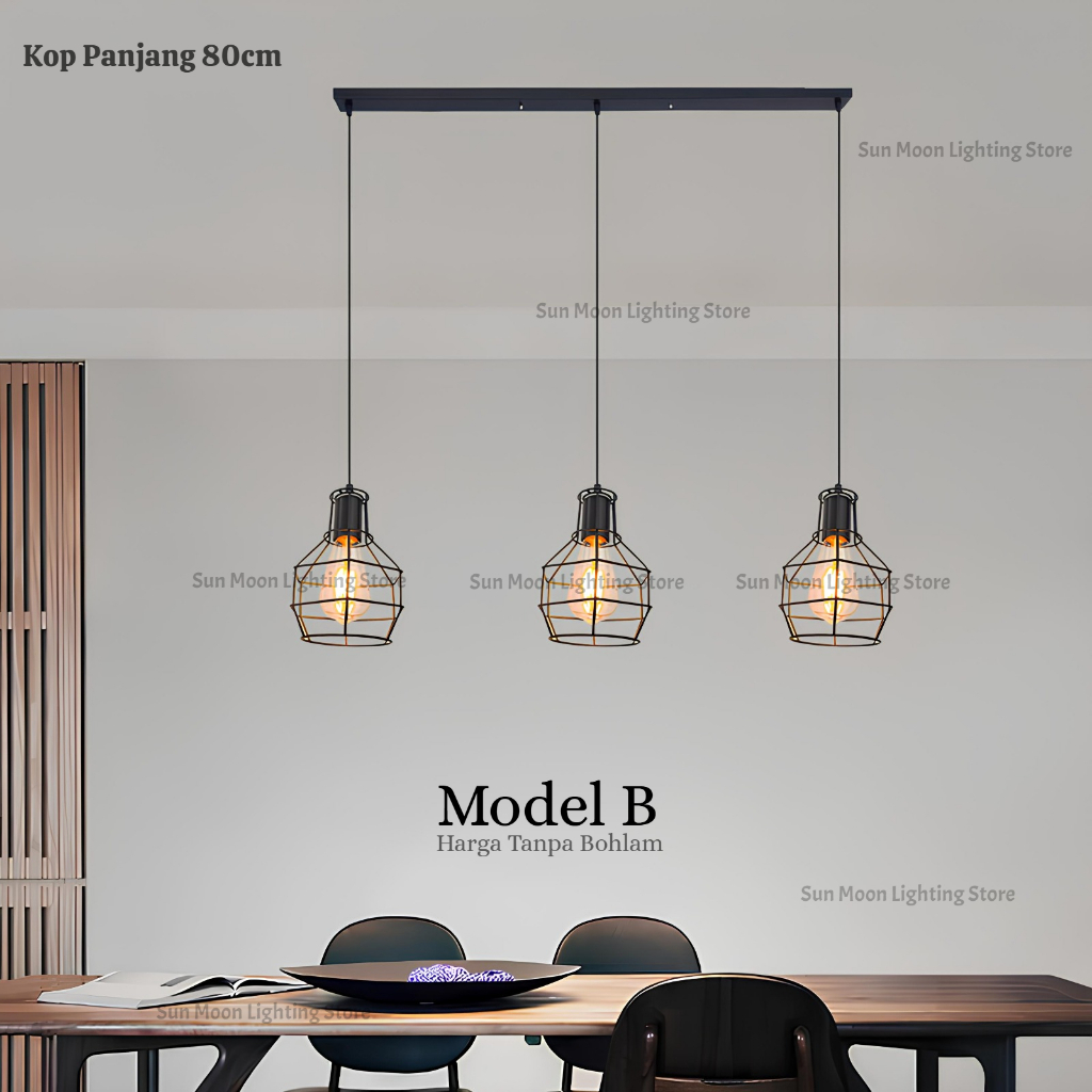 Lampu gantung 3in1 dapat 1set 3Lampu base kop bulat panjang minimalis simple hias kafe / Lampu gantu