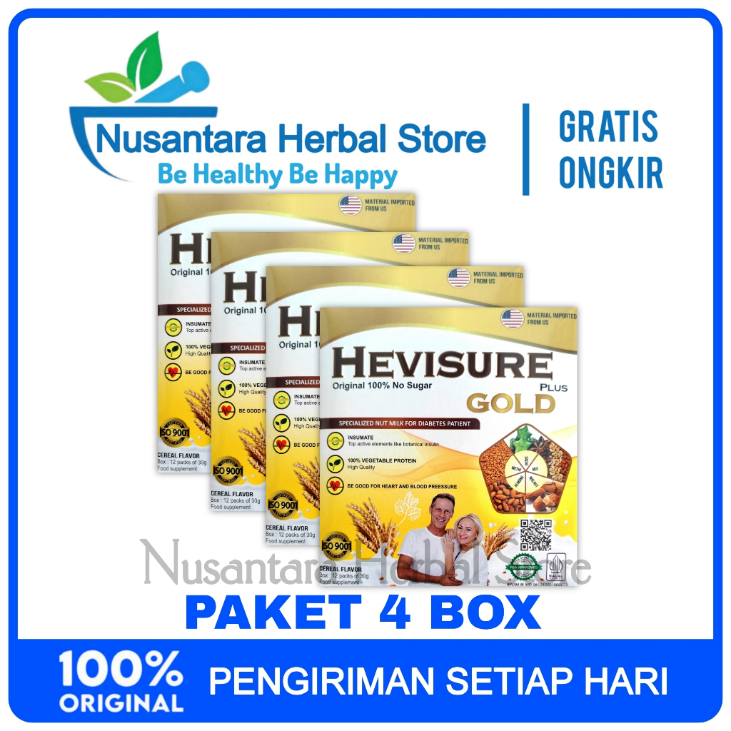 

4 Box Hevisure Gold Susu Diabetes Kencing Manis Menurunkan Kadar Gula Darah Import USA Original Asli