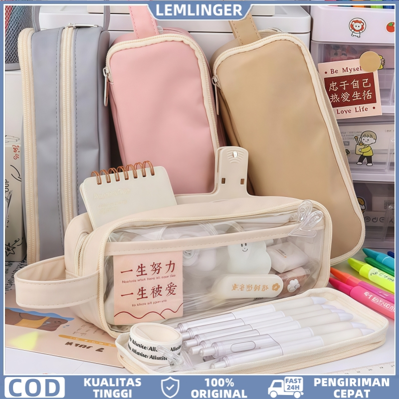 

LEMLINGERTempat Pensil Tas Alat Tulis Kapasitas Besar Tas Pensil Transparan Sederhana Pencil Case