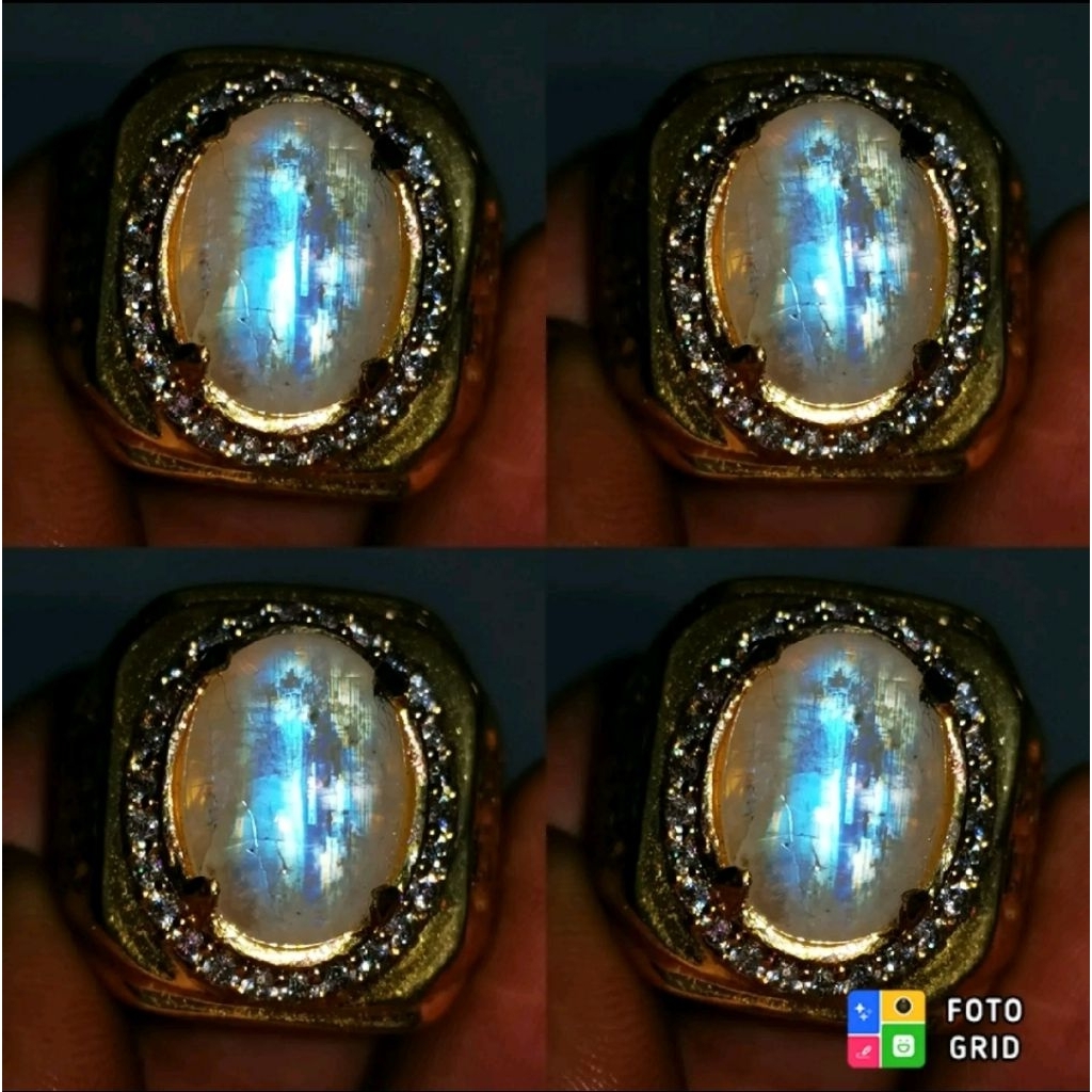 Cincin permata natural biduri bulan oval ring mewah