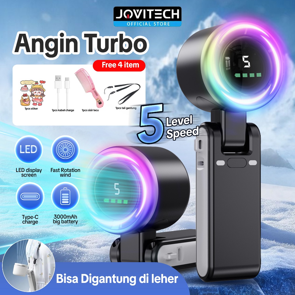Jocitech FN53 Portable Fan High-Speed 5 Gear Foldable LED Digital Display Turbo Fan Kipas Angin Port