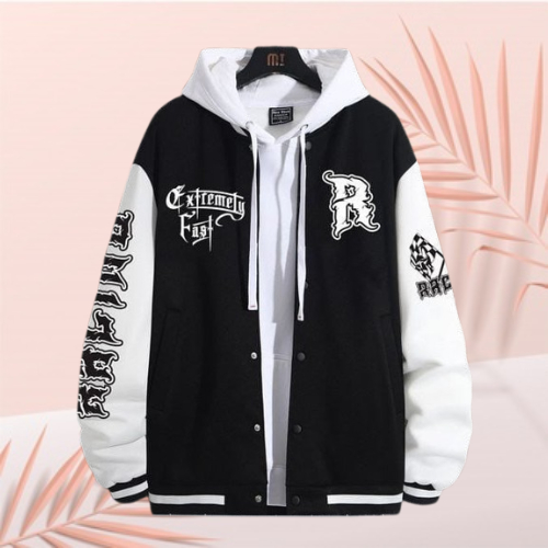 R Racing Jaket Baseball Hoodie Cowo Jaket Pria Terbaru 2025 Jaket Varsity Korea Keren Bahan Fleece