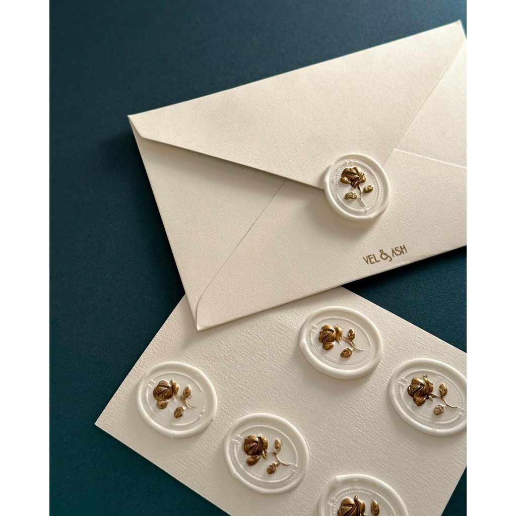 

(WGI) Ayana (White Gold Ink) - 1 Pcs seal wax coin sticker siap pakai ready stock (Include double tape) / souvenir pernikahan / accesories / calligraphy / journaling / undangan / hampers