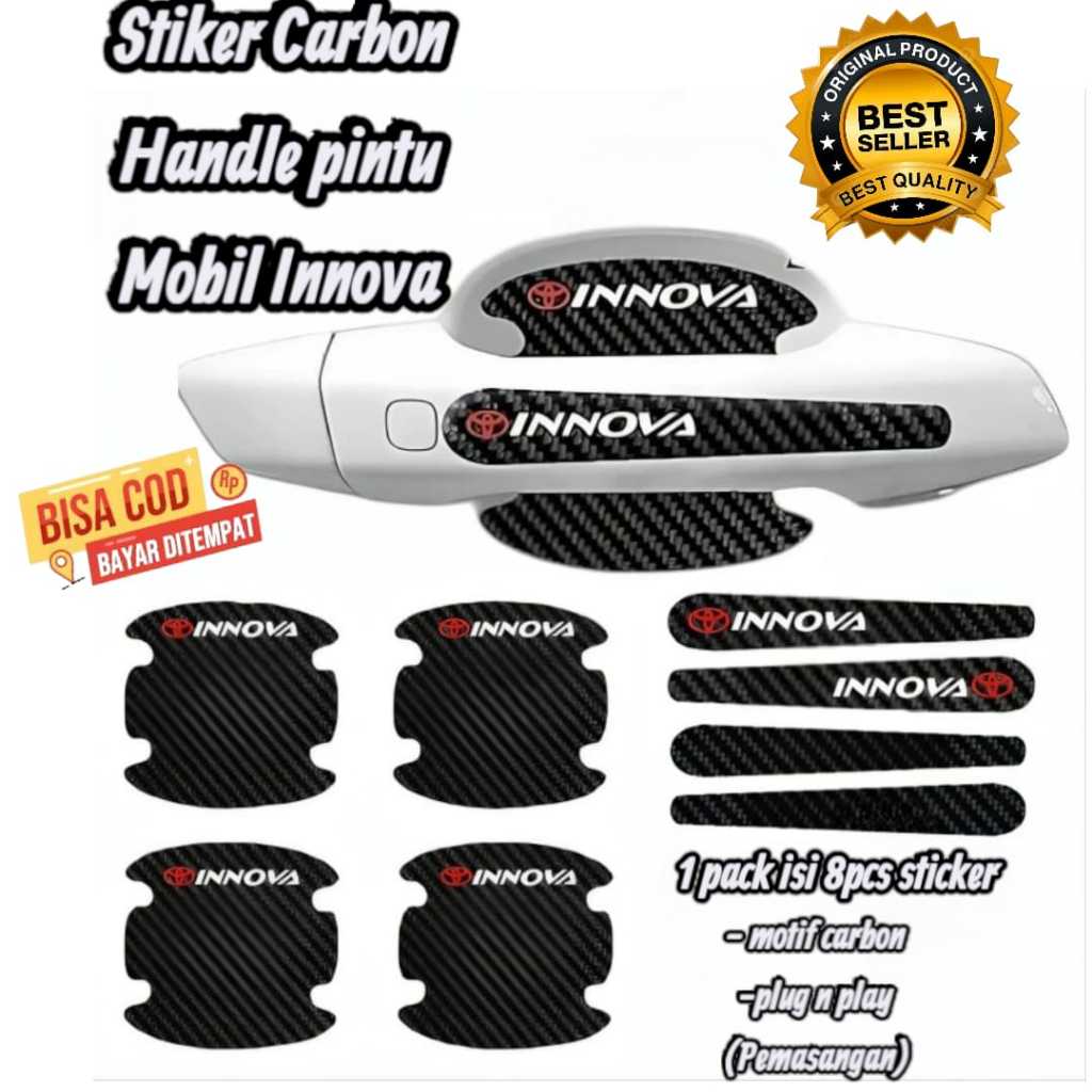 POM88 - STIKER CARBON HANDLE PINTU MOBIL INNOVA ( 8 PC ) Sticker cutting motif carbon pelindung gaga