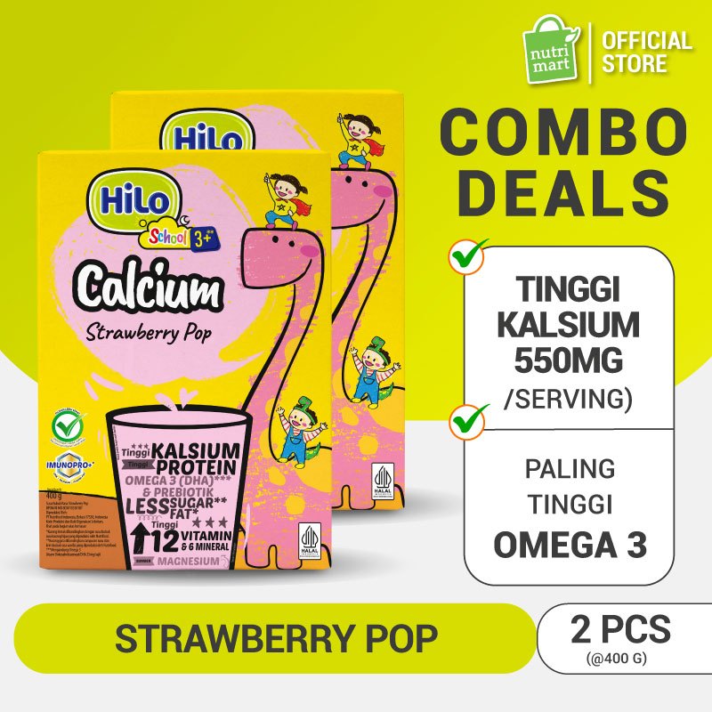 

Twin Pack - HiLo School 3+ Strawberry Pop 400gr - Susu Pertumbuhan Anak Usia di atas 3 Tahun