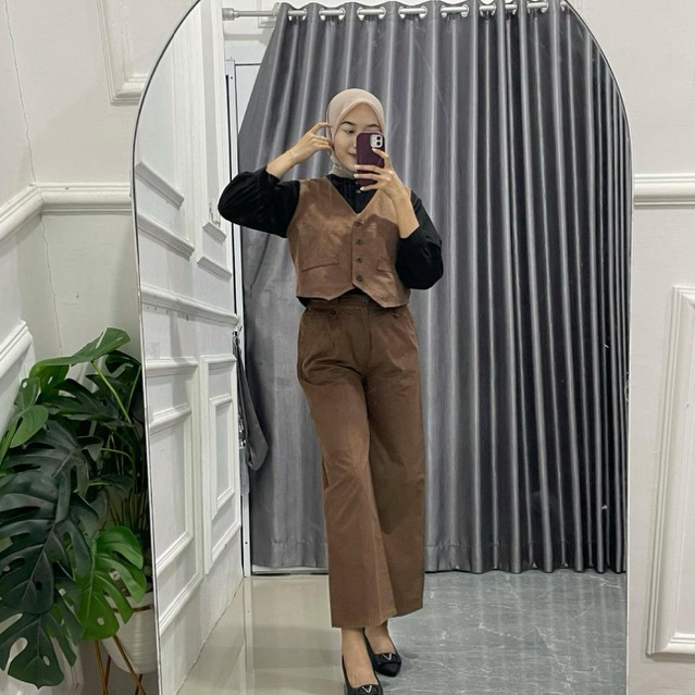 Viora Set Rompi dan Celana Wanita Corduroy One Set Setelan Korduroy Wanita Kekinian
