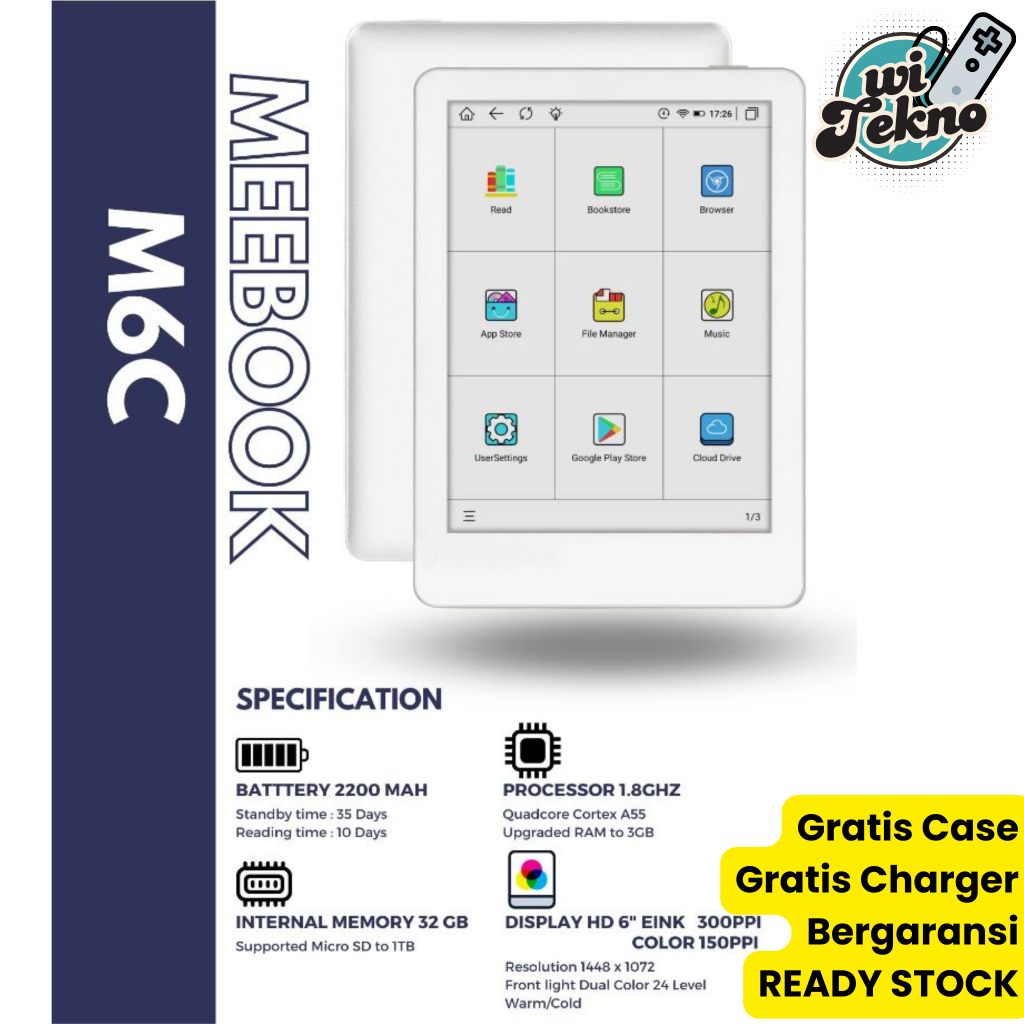 Meebook M6C E-reader 6" Android Tablet MicroSD E-ink Color Screen frontlight BT WIFI Ebook reader