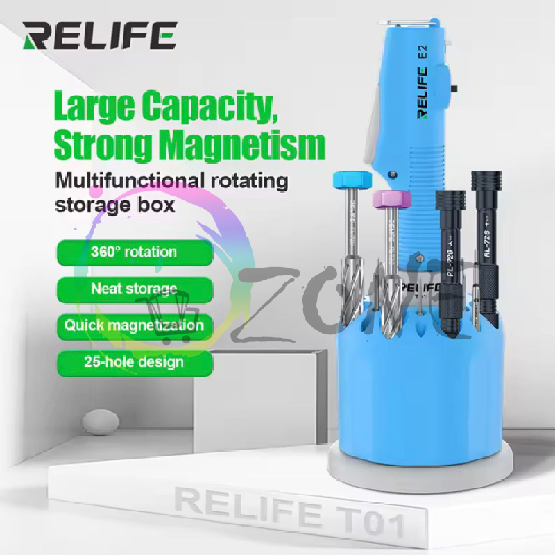 OBENG SET ELEKTRIK RELIFE E2 DAN TEMPAT PENYIMPANAN OBENG RELIFE T01